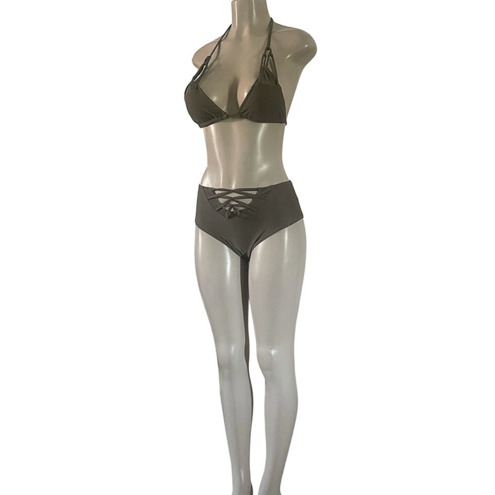 Removable Pads Women Push Up Top High Waist Swimwear Halter Bandage Bikini Set M
